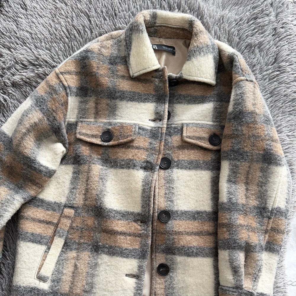 Zara Plaid Lined Shacket Jacket Womens Small
